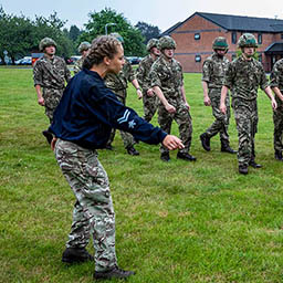 RAF Physical Training Instructor running Battle PT session