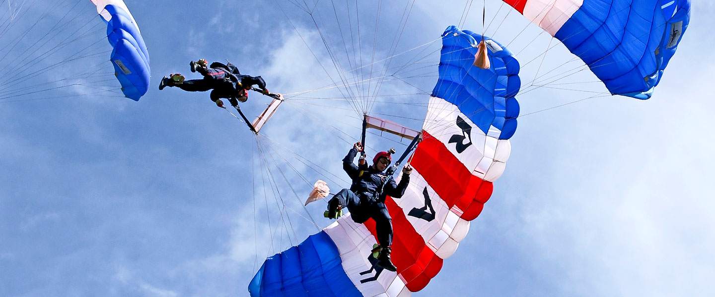 RAF Falcons parachutists descending