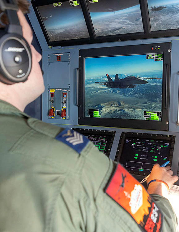 RAF Weapon SystemsMission Systems Operator on RAF Voyager controlling mid-air refueling of fighter jet