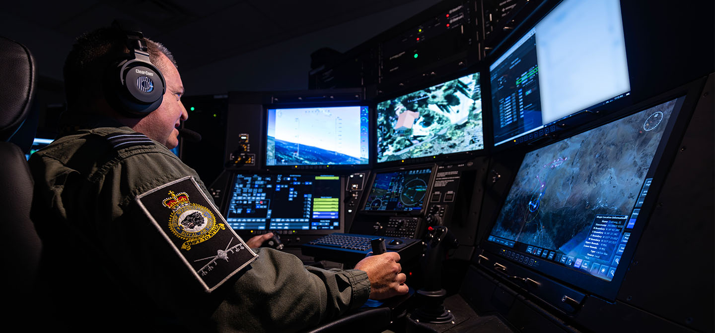 RAF Weapon Systems Officer in Protector RPAS simulator