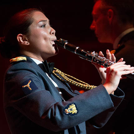 RAF Musician in dress uniform playing clarinet at concert