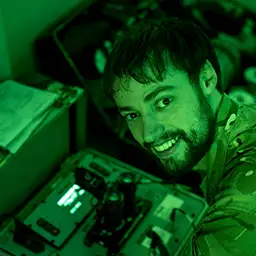 RAF Aircraft Technician - Survival Equipment with test equipment viewed through night vision device