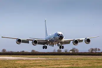 RAF Rivet Joint aircraft landing at RAF Waddington